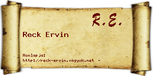 Reck Ervin névjegykártya